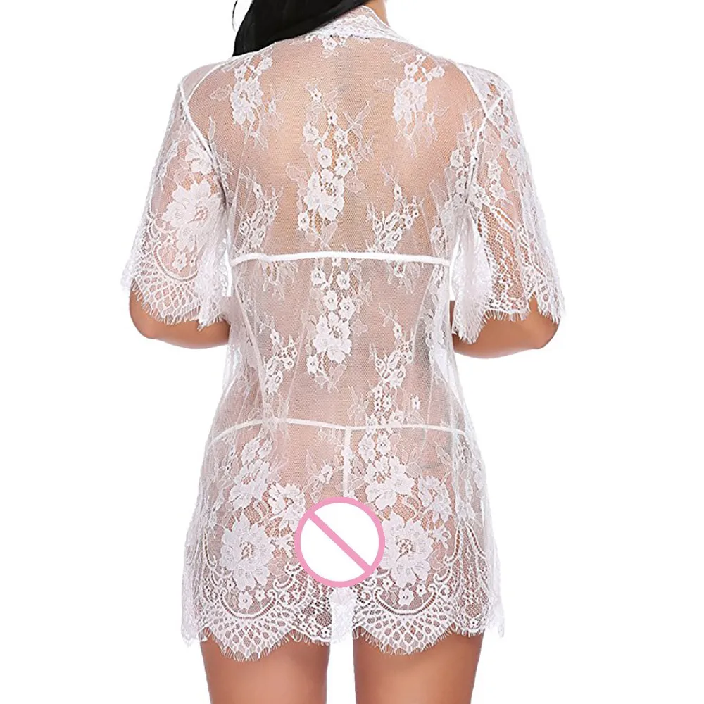 Plus Size 2XL See Through Sexy Lingerie Women Lace Babydoll Dress Sleepwear Underwear Babydolls Sheer Sleepwear Chemises