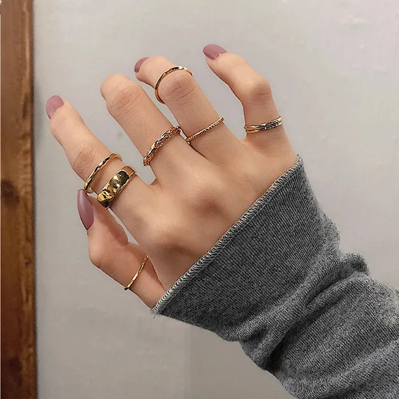 ARZONAI new chain ring female geometric love heart disc gold joint ring set  5-piece set Metal Chain Ring - Multi Finger Price in India - Buy ARZONAI  new chain ring female geometric