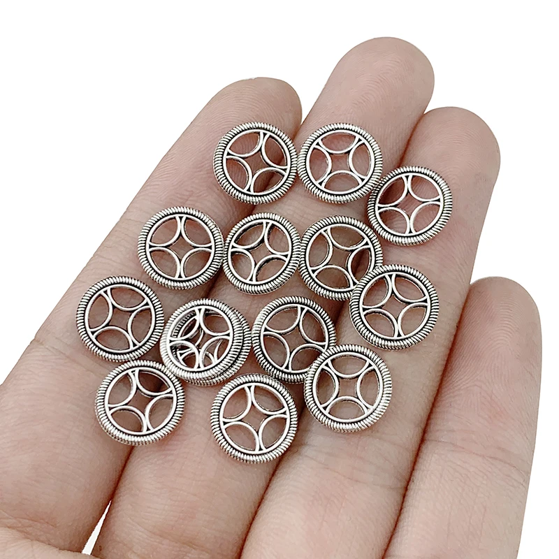 

100 x Tibetan Silver 2 Side Hollow Open Round Circle Charms Pendants Spacer Beads for DIY Jewelry Bracelet Making Accessories