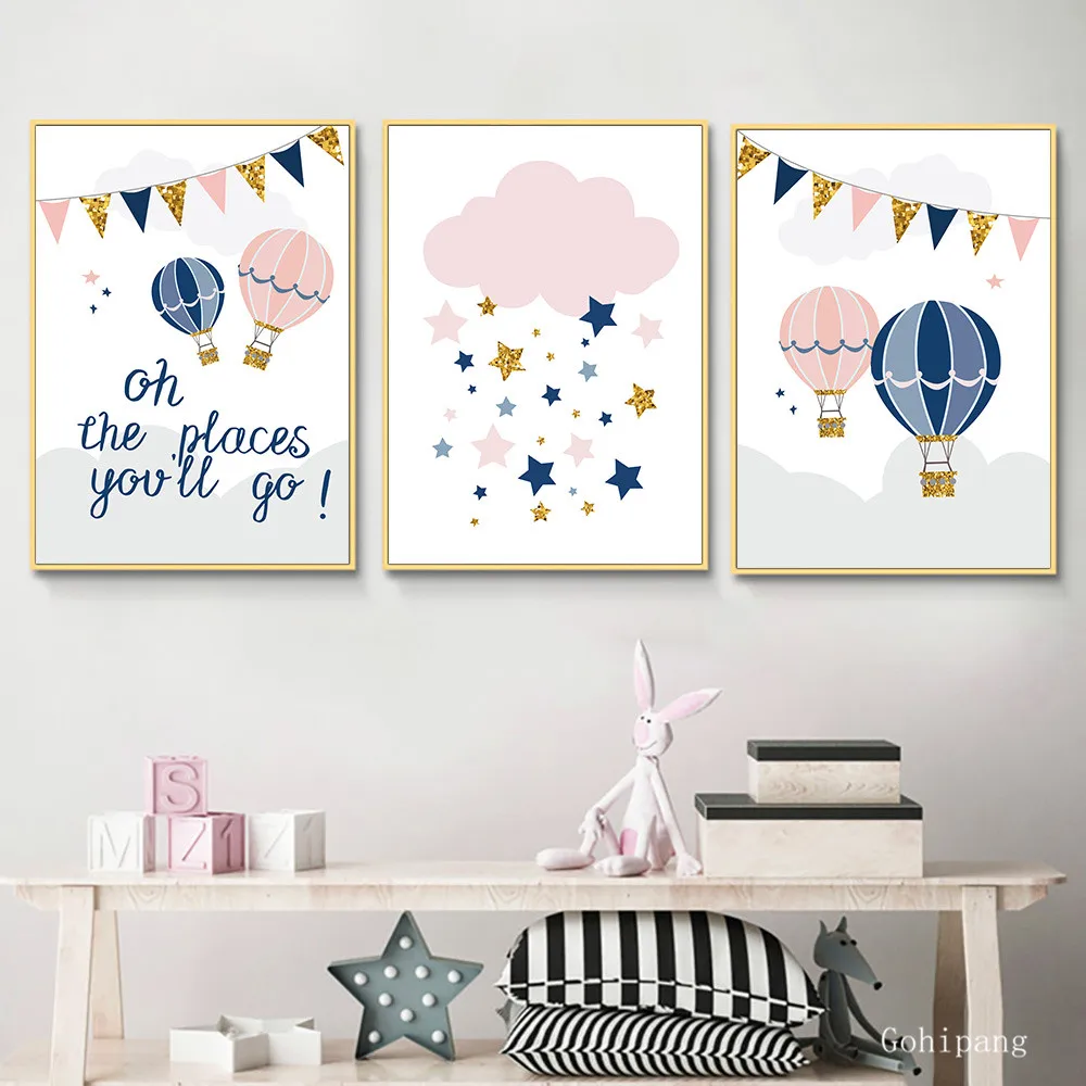 Pink Hot Air Balloon Nursery Wall Canvas Painting Posters And Prints Wall Pictures Baby Room Decor Babi Nordic Poster Painting