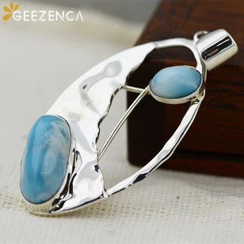 

925 Sterling Silver Larimar Gemstones Necklace Pendant Without Chain Simple Geometric Sweater Pendant Fine Jewelry Women Trendy
