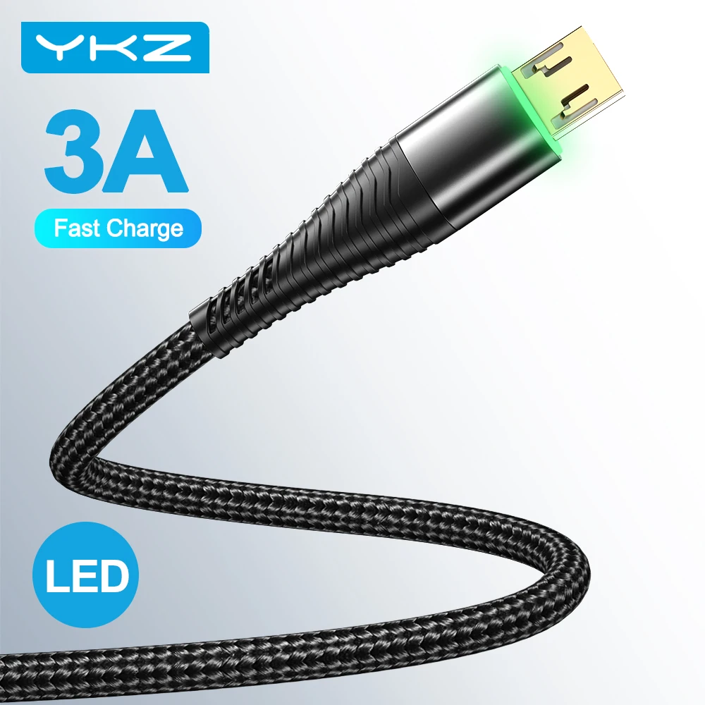 YKZ 3A LED Micro USB кабель Быстрая зарядка Microusb зарядное устройство Дата провод для Samsung