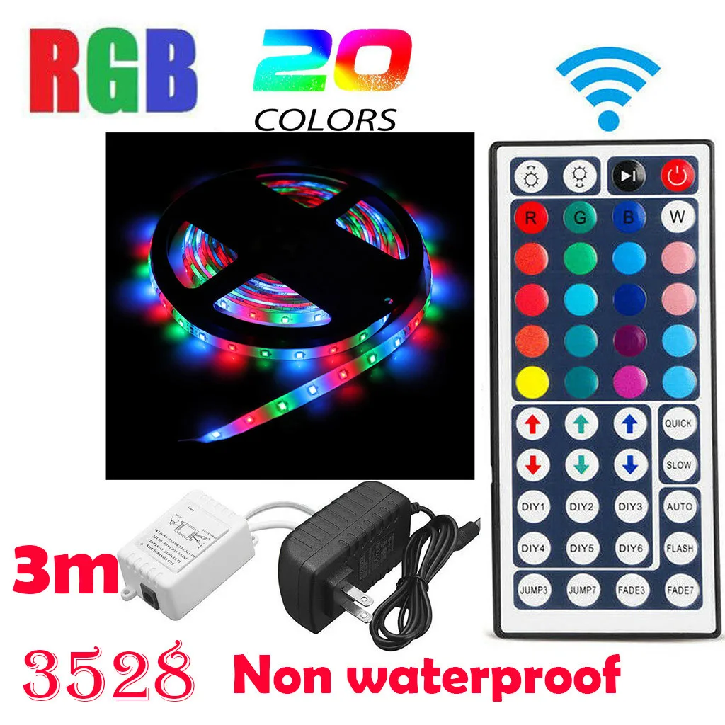 3-х метровый Non-Водонепроницаемый гибкий Цвет RGB SMD3528 180 светодиоды гирлянда+ пульта дистанционного управления Управление; сезон лето; Licht