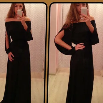 

Off Shoulder New Long Sleeve Women Dresses 2019 Split Long Dress Slash Neck Black Maxi Party Beach Dress Casual Vestidos Mujer