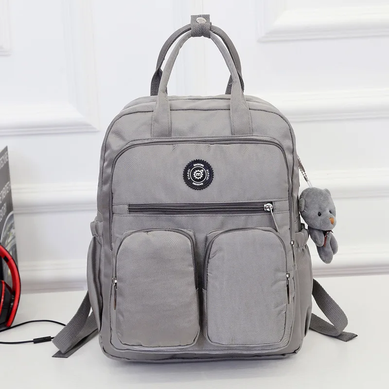 Модный женский рюкзак из водонепроницаемого нейлона с мягкой ручкой, однотонный, с несколькими карманами, дорожный с молнией, Mochila Feminina Sac A Dos, школьные сумки - Color: gray
