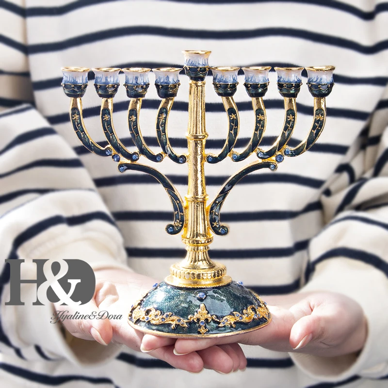 H&D, 9 веток, подсвечник, ручная роспись, эмаль, Menorah, канделябр, украшенный золотым акцентом, подсвечники, домашний Свадебный декор