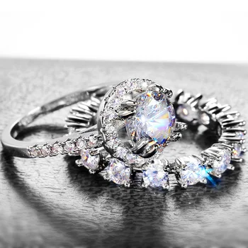 

Huitan 2PC Promise Couple Ring Set with Round Cut CZ Fashion Jewelry Engagement Wedding Rings for Women