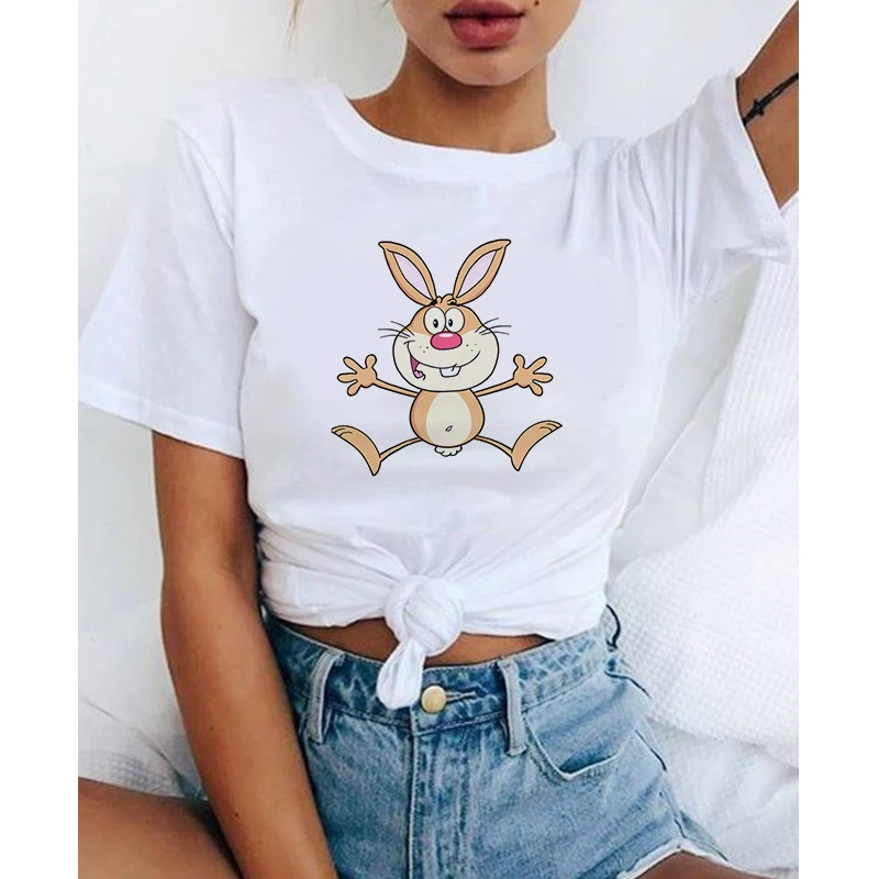 

Cute rabbit printed t shirt women 90s Graphic T-shirt Harajuku Tops Tee Cute Short Sleeve animal tshirt Female Tshirts