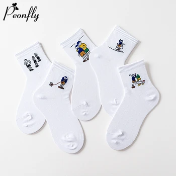 

PEONFLY Cute Funny Character Printed Women's Socks Lovely Kawaii Cartoon Sweet Harajuku Cotton Happy Socks Casual Short Socks