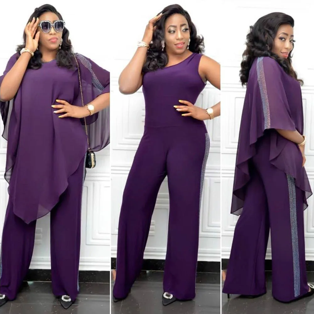 African Jumpsuit Set Dresses For Women Sequined African Clothes New Dashiki Elastic Bazin Baggy Pants Cloak Famous Suit For Lady 02