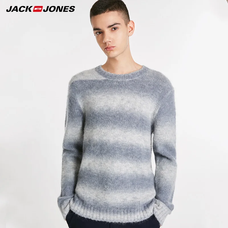 Зимний шерстяной вязаный свитер в полоску с круглым вырезом JackJones | 218425530|Джемперы