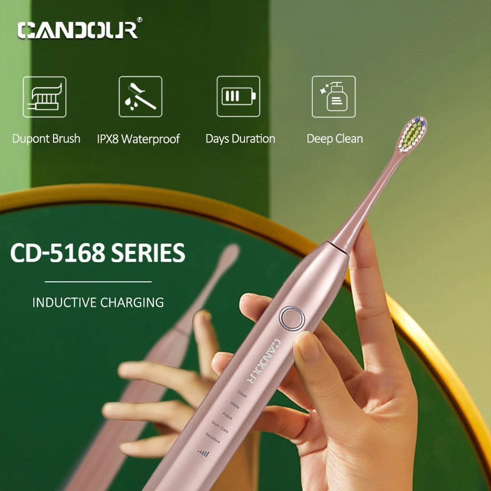 CANDOUR Sonic Electric Toothbrush Tooth brush USB Rechargeable adult Waterproof Ultrasonic automatic 5 Mode with Travel case CANDOUR Sonic Electric Toothbrush Tooth brush USB Rechargeable adult Waterproof Ultrasonic automatic 5 Mode with Travel case