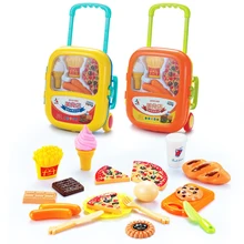 Детский набор кухонных игрушек, имитация пиццы, картофеля фри, набор игрушек, ролевые игры, портативный чехол на колесиках, детские игрушки для мальчиков и девочек