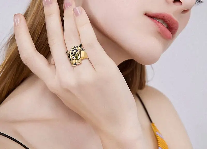 Tuliper кольцо с леопардовой пантерой коктейльное кольцо с животным цирконием, вечерние эмалевые кольца унисекс для мужчин и женщин