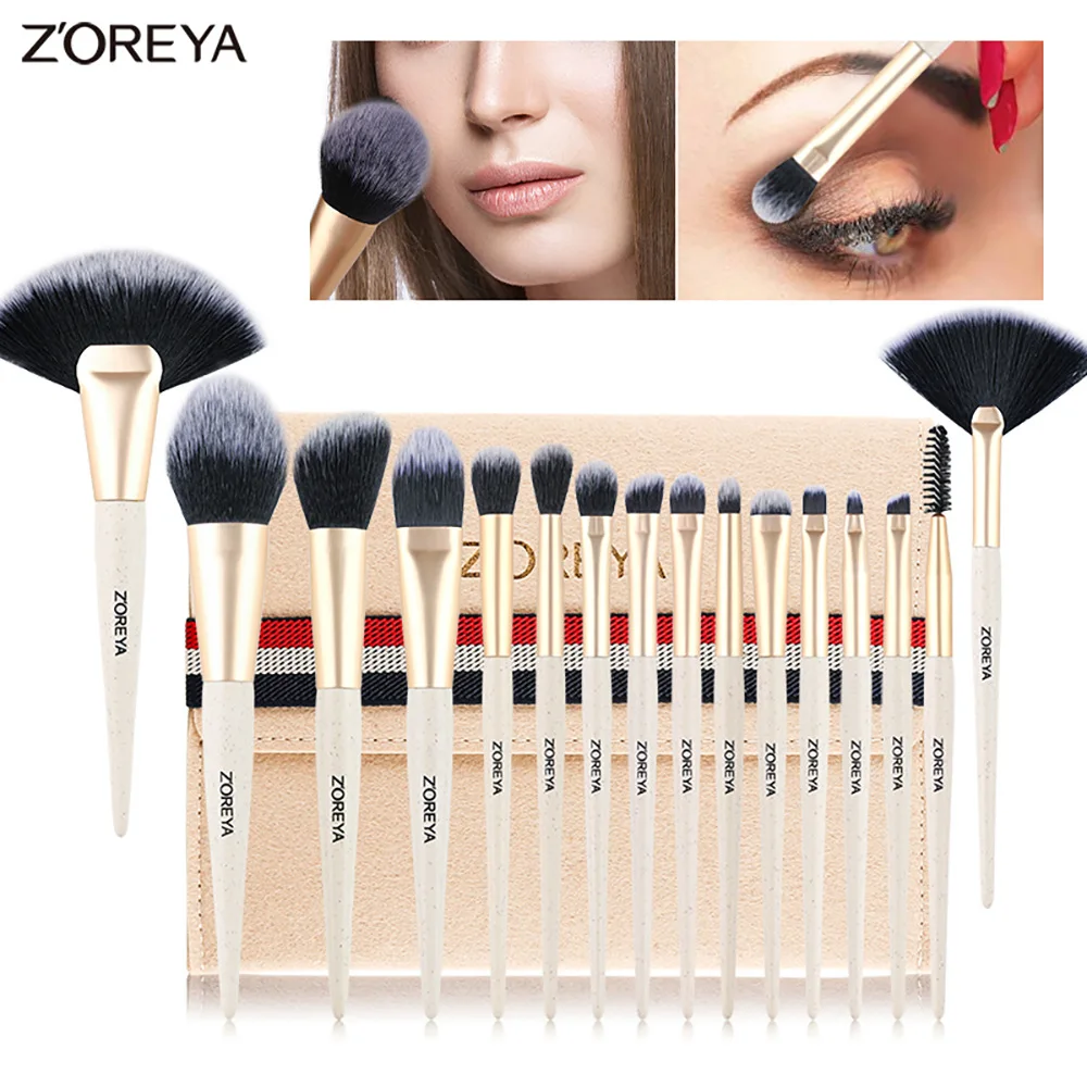 

Cross Border Hot Selling zoreya zhuo er ya 16 Beige Artificial Fiber Full Set Beginner's All-Purpose Makeup Brush Set