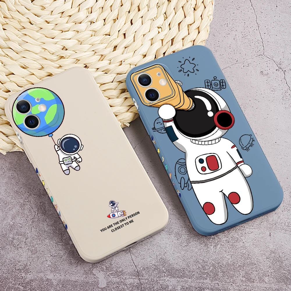 Space Astronaut Telescope Phone Case For iPhone 13 12 11 Pro Max Mini XS X XR 7 8 6 6s Plus Luxury Liquid Silicone Covers | Мобильные