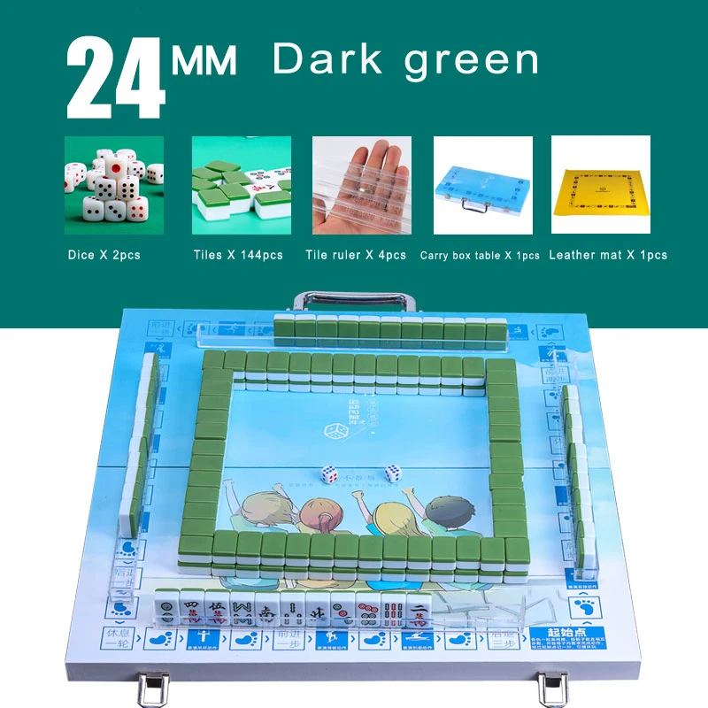 24mm green with box Горячая Мини маджонг портативный складной ящик для хранения Majiang набор настольная игра Mah-jong Путешествия Крытый развлечения Настольные игры - Цвет: 24mm green with box