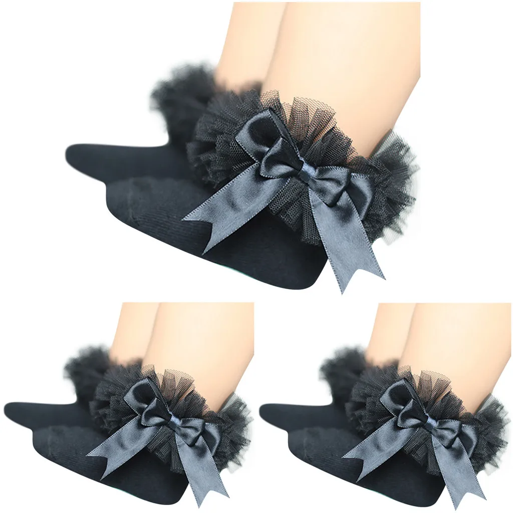 Winter Autumn New Baby Socks Cute Lace Flower Kids Baby Toddler Girls Bowknot 3PCS Cotton Lace Princess Anti-slip Ankle Socks