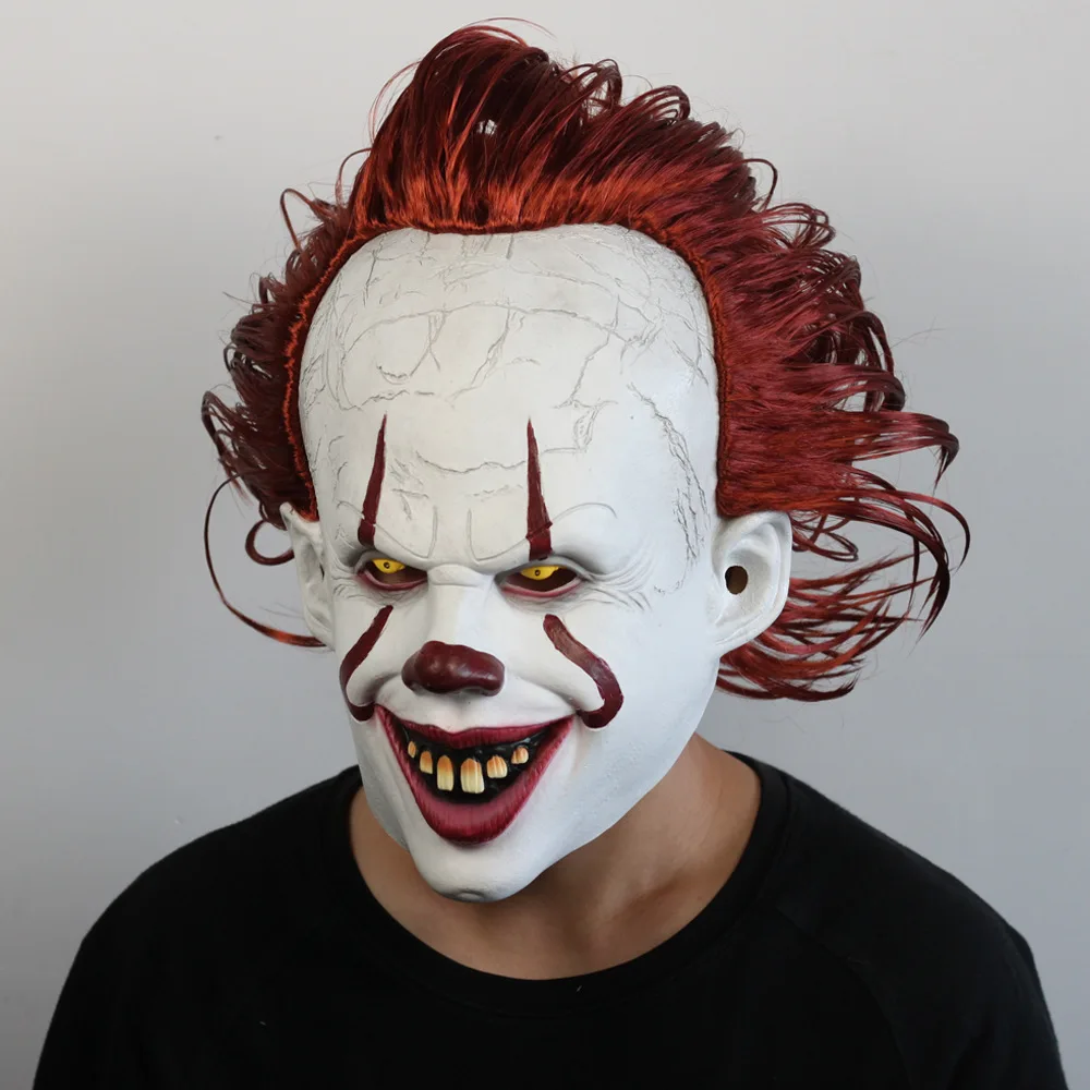Adult Clown Pennywise Latex Mask Stephen King It Chapter Two 2 Horror Cosplay Joker Masks Helmet Halloween Party Prop C42805AD