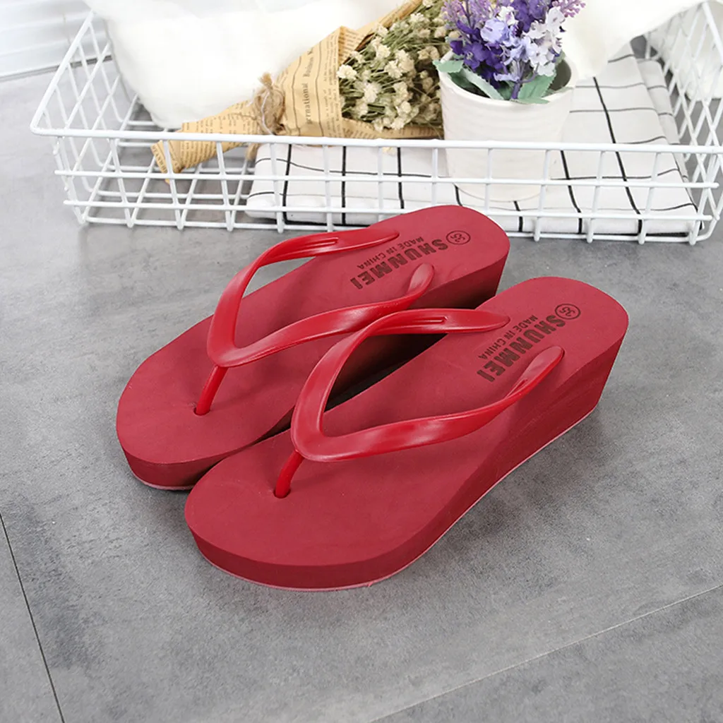 

Womens Flip Flop Fashion Outdoor Mid-Heels Wild Solid Color Beach chinelos mulher chanclas mujer tongs femme japonki damskie
