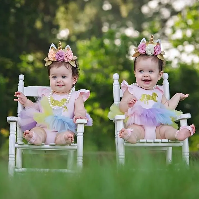 

Childrenswear INS Hot Selling Romper Unicorn Gold Powder Printed Color Romper Skirt Pure Cotton