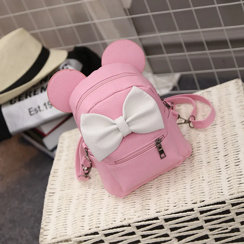 pink ear Модные Мультяшные женские мини-сумки, женские рюкзаки с милым бантом для девочек-подростков, милые рюкзаки, школьная сумка, сумка через плечо из искусственной кожи - Цвет: pink ear