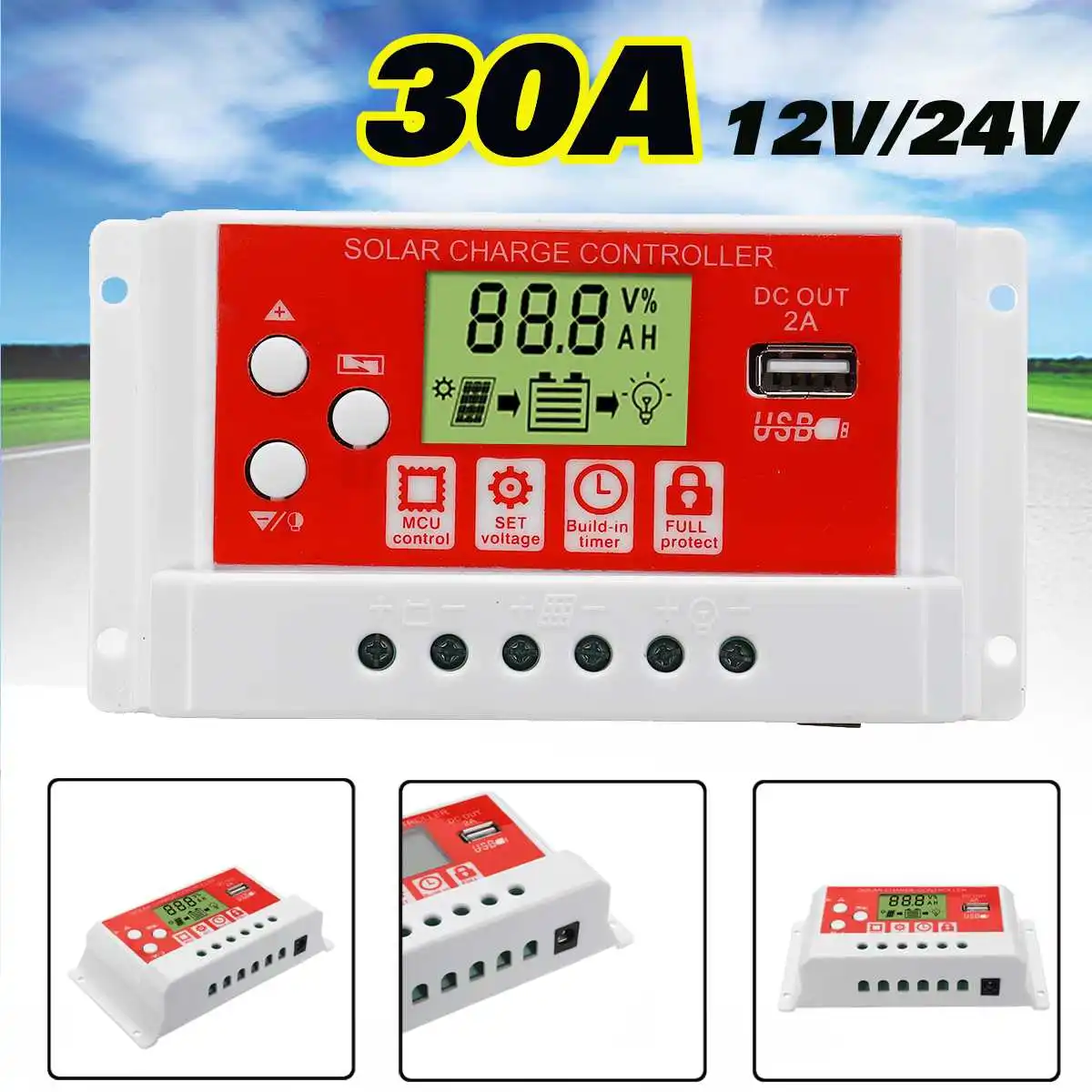 

New 30A 12V/24V AUTO Solar Charge Controller LCD Display PWM USB Solar Panel Regulator Charge Controller