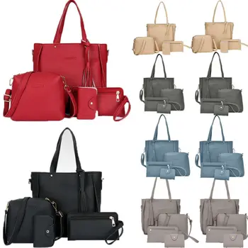

4PCS/Set Women Lady Leather Handbag Shoulder Bags Tote Purse Messenger Satchel