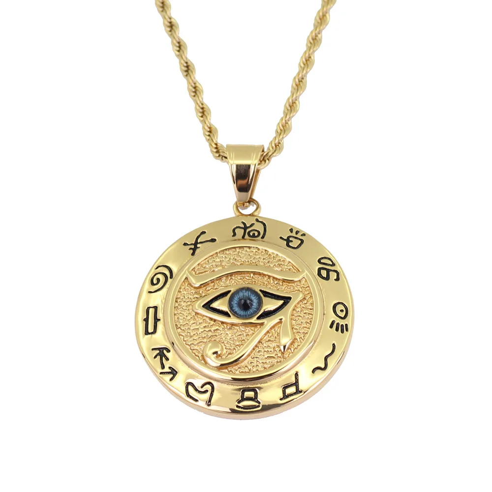 

Hip Hop Necklace Alloy Ancient Egypt Eye of Horus Pendant With 24 inch Stainless Steel Chain Men Women Jewelry Gifts