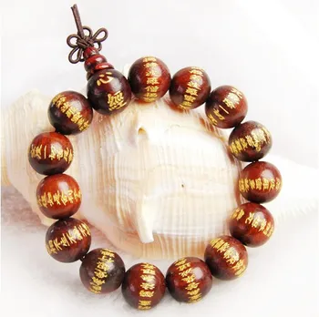 

Natural red sandalwood, carved pagan Pooh, multi Heart Sutra beads bracelet, wooden ornaments