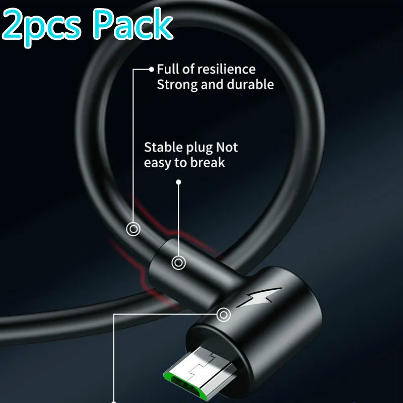 

2 pack Right Angle Micro USB Cable Reversible Micro Connector Fast Charging DataSync Cord 3A for Samsung Galaxy S6 S7 Edge Note