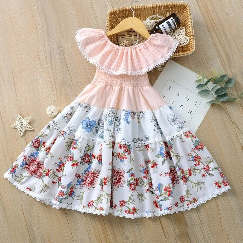 

Spring Cute Toddler Kid Baby Girl Sleeveless Flowers Dress Lace Ruffle Party Princess Dress Clothes