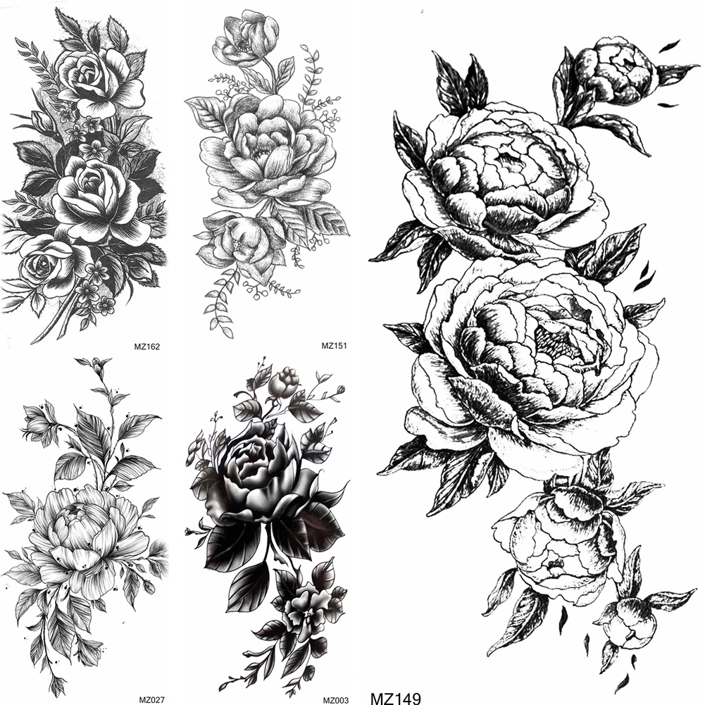 

Beautiful Rose Temporary Tattoos Sticker Waterproof Black Flower Tattoo For Women Fake Body Art Arm Chest Wasit Decoration Tatoo