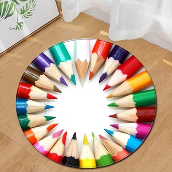 

Nordic Home Decor Parlor Carpet Children Room 3D Color Pen Pattern Play Mats Round Chair Mat Flannel Living Room Carpet