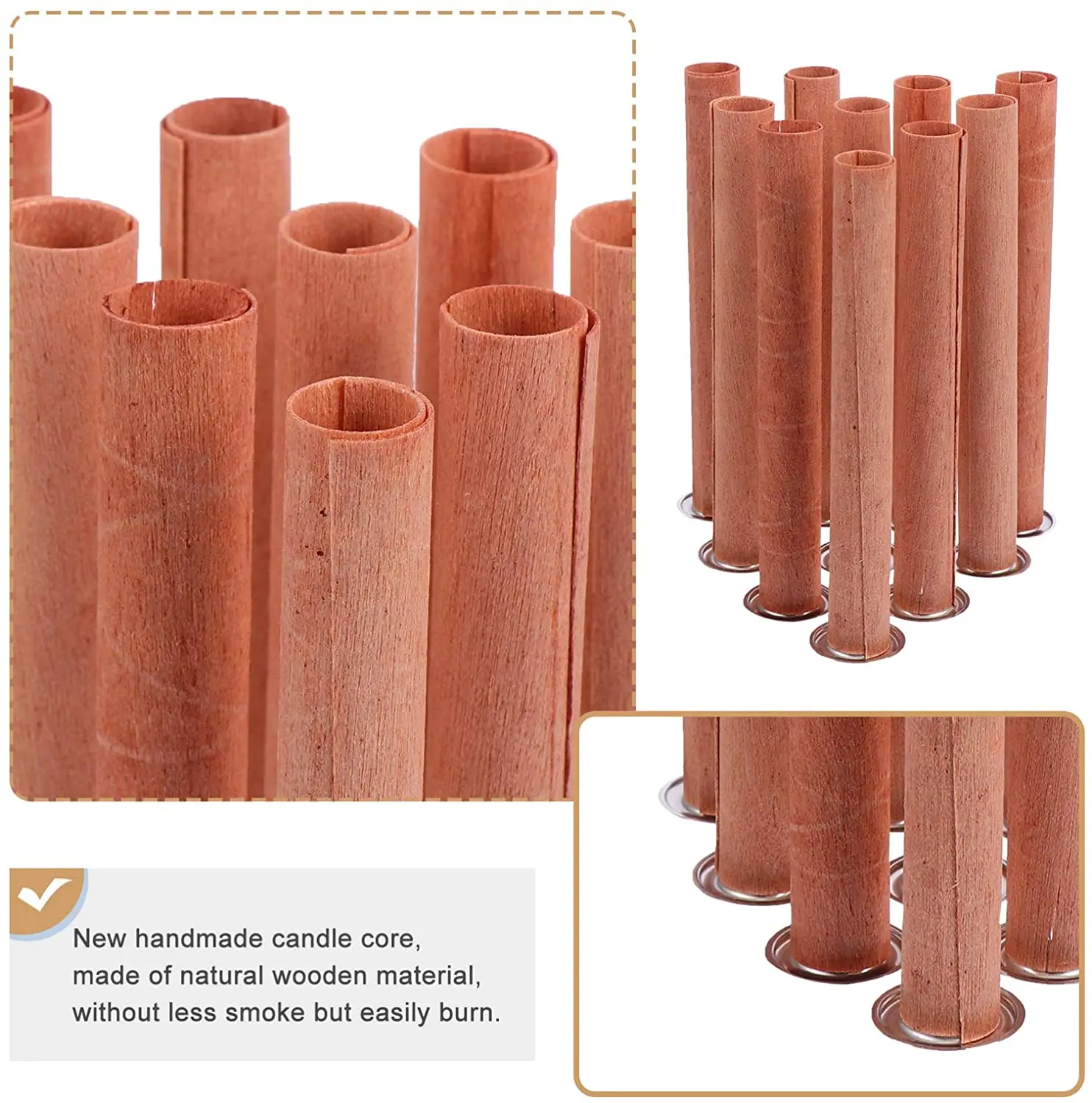 Wooden Candle Wicks Round Tube Smokeless Candle Cores Replacement with Iron Stand for DIY Making Craft 8pcs candle wick,candle wicks