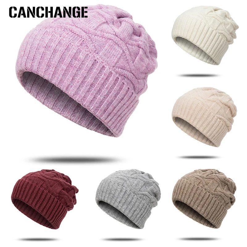 Новинка, простая шапка бини для женщин, зимняя шапка Skullies, теплая шапка gorros, женские зимние шапки, вязаные одноцветные шапки бини
