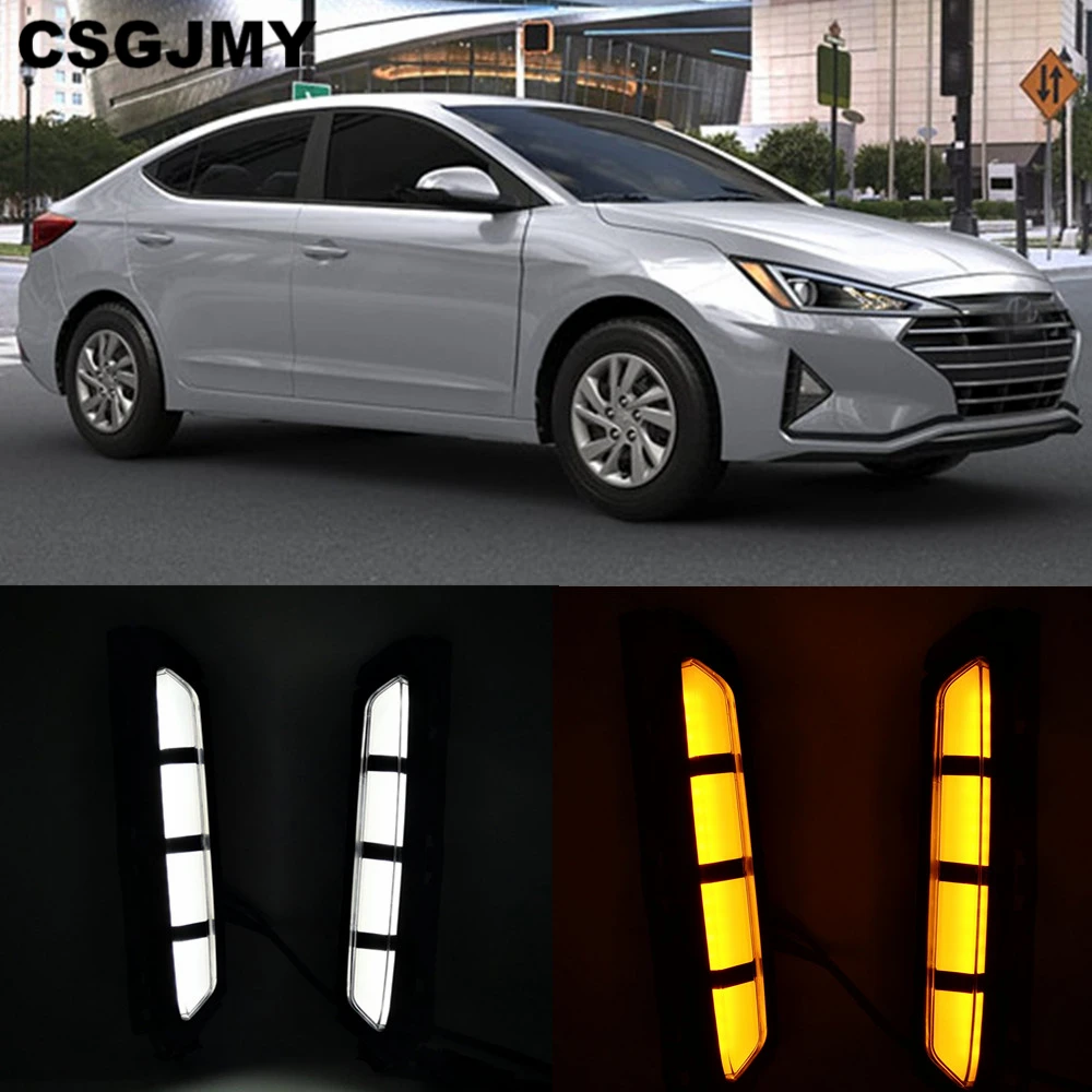 CSGJMY 1 пара Автомобильный светодиодный противотуманный фонарь для hyundai Elantra DRL дневные ходовые огни с желтым сигналом поворота drl