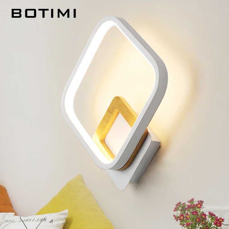 

BOTIMI Nordic 220V LED Wall Lamp With White Metal Lampshade Modern Wall Mounted Bedside Lighting Round Reading Wall Sconce