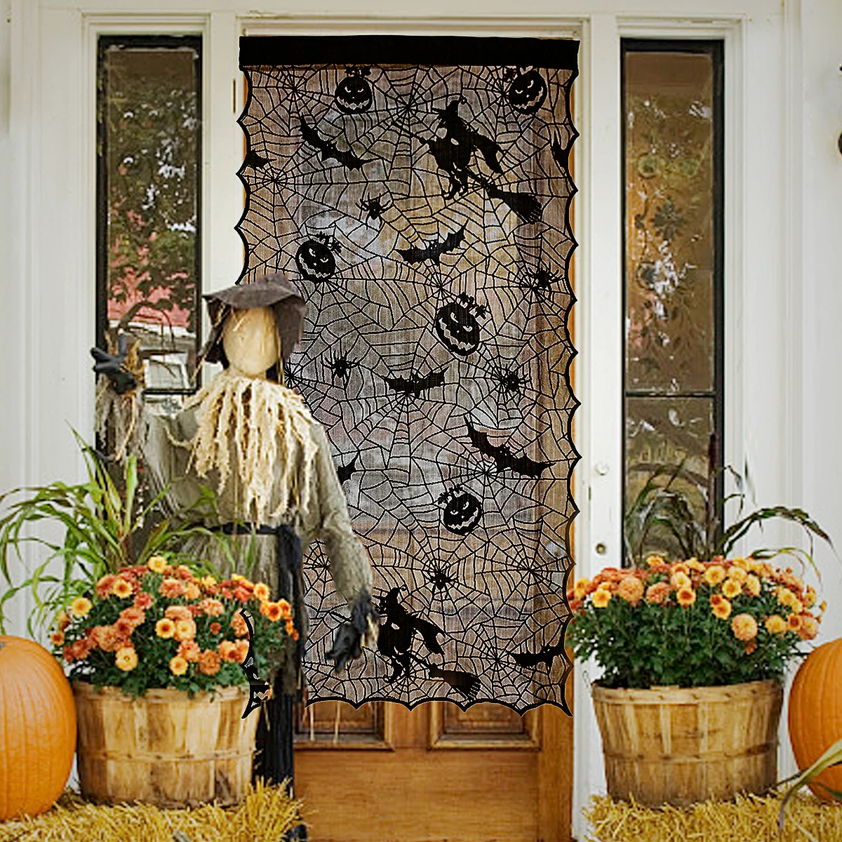 Модные черные кружевные Паутинные прозрачные праздничные занавески для дверей и окон на Хэллоуин, драпированные домашние украшения для Хэллоуина