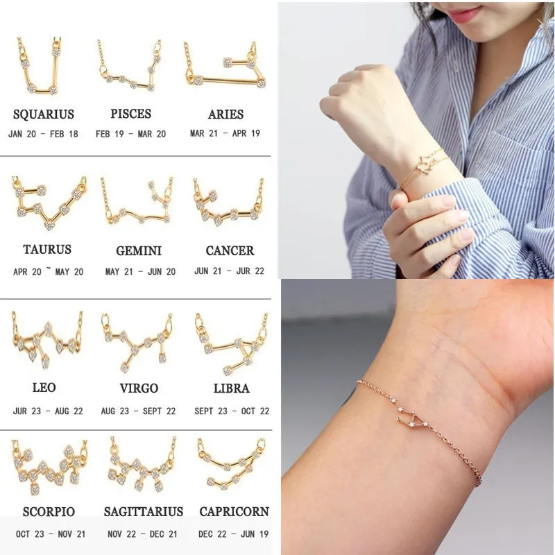 

BUTEELUVV 12 Constellations Pendant Necklace for Women 12 Zodiac Zircon Charm Gold Silver Chain Necklace Fashion Jewelry Gift