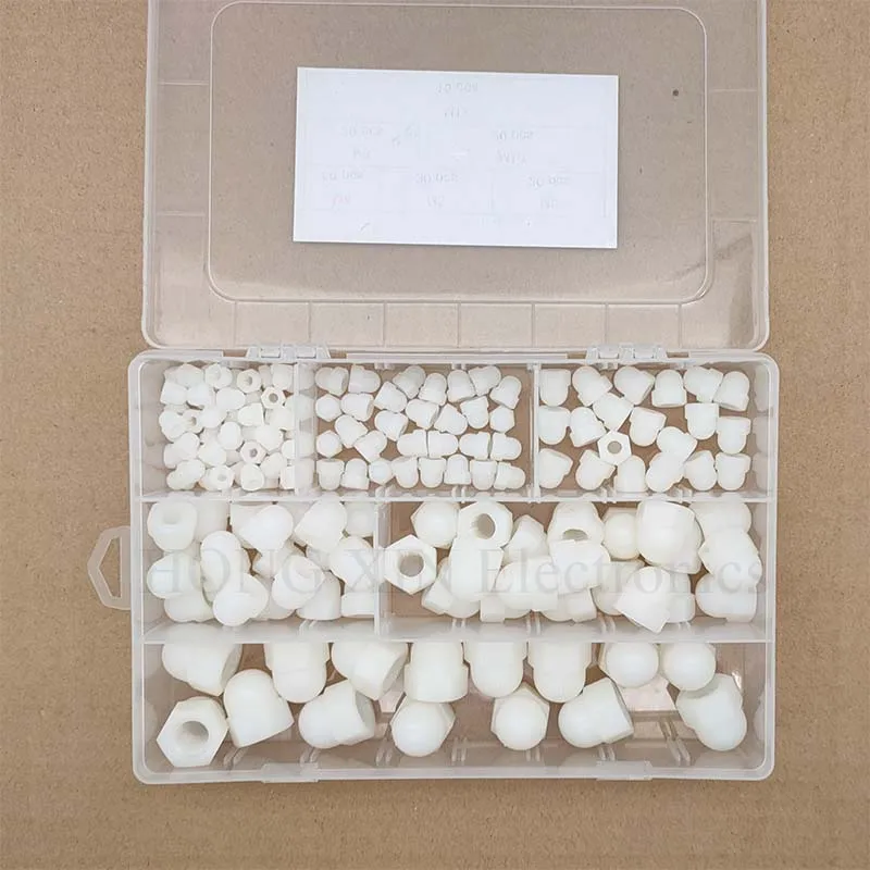 

Acorn Nuts Nylon Hex Cap Nut Inner Threaded Protection Cover, White,M4M5M6M8M10M12 Nylon Acorn Nut 155pcs Metric Thread Inner