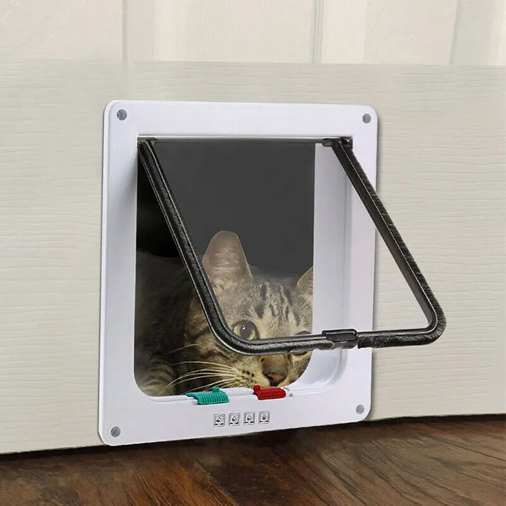 Защелкивающаяся дверь для собак и кошек 4 ходовая Запираемая охранная из АБС