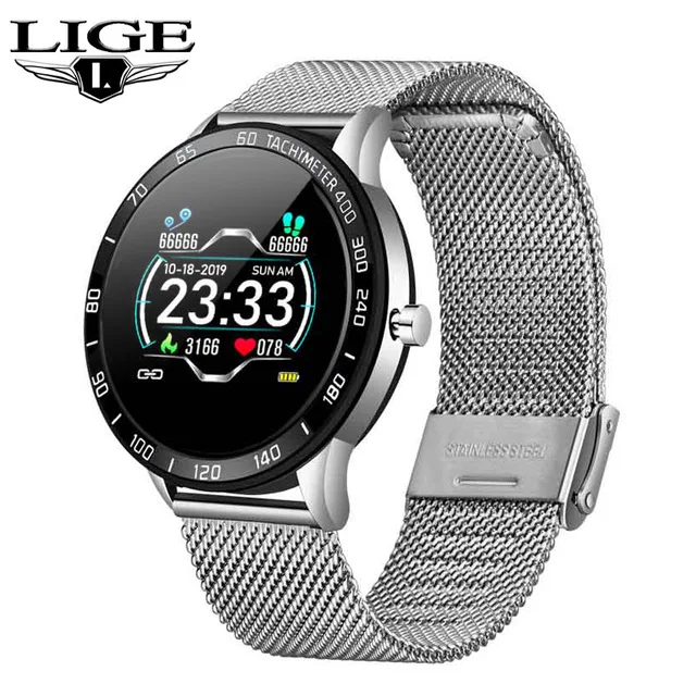 Silver LIGE, новинка, Смарт-часы для мужчин, OLED, цветной экран, сердечный ритм, кровяное давление, многофункциональный режим, спортивные Смарт-часы, фитнес-трекер - Цвет: Silver