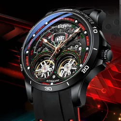 AILANG Reloj de pulsera automático para hombre, accesorio masculino resistente al agua con doble correa de silicona y Tourbillon, con perspectiva de ventana