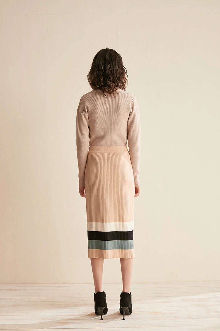 CMAZ осенне-зимняя повседневная узкая юбка в полоску, женская модная прямая юбка длиной до середины икры с высокой талией CMAZ19C7401
