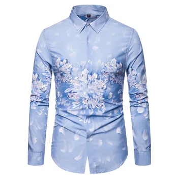

fashion floral print long sleeve shirt men 2020 autumn new men slim fit shirt
