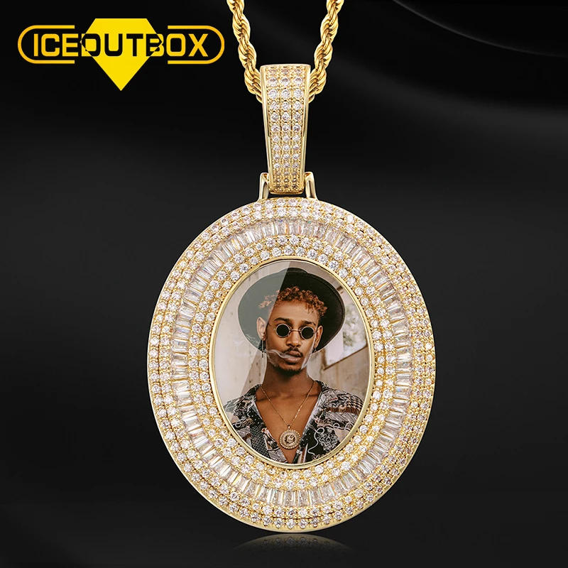 Custom Photo Baguette Memory Medallions Oval Pendant Necklace With Tennis Chain Hip Hop Jewelry Personalized Cubic Zircon Gift | Украшения