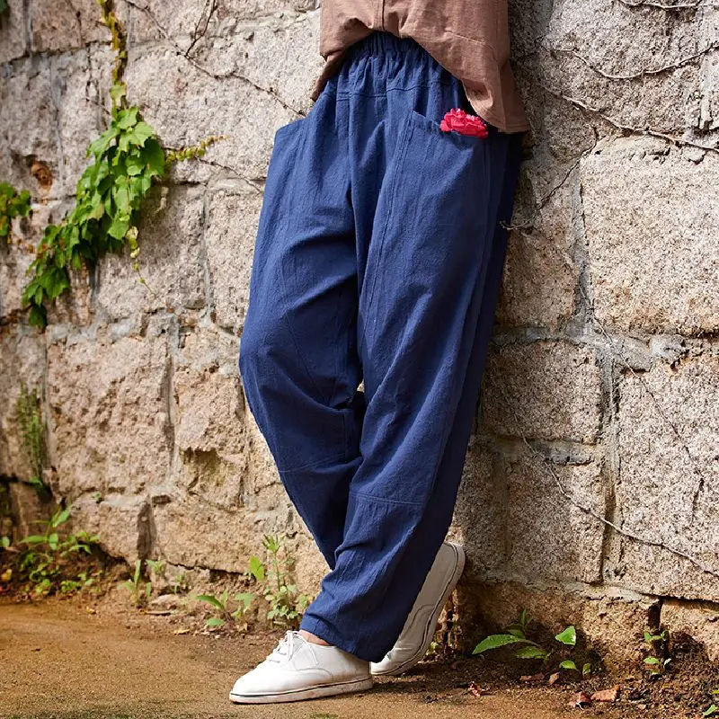 Брюки Слаксы из хлопка и льна с эластичным поясом|linen wide leg pants|wide pantstrousers loose |