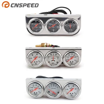

2" 52mm Black white Face Chrome Panel Triple Gauge Set Oil Pressure Water Temp Amps Volt meter