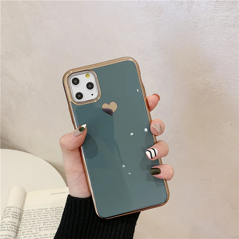 Чехлы с сердечками для iPhone 11Pro Max XR XS Max 7 8 6 6S Plus X с гальваническим покрытием противоударный мягкий ТПУ зеленый задний Чехол для iPhone 11